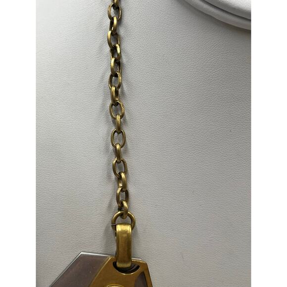 J. Crew Vintage Goldtone Silver Geometric Turquoise Cabochon Egyptian Necklace - Picture 5 of 9